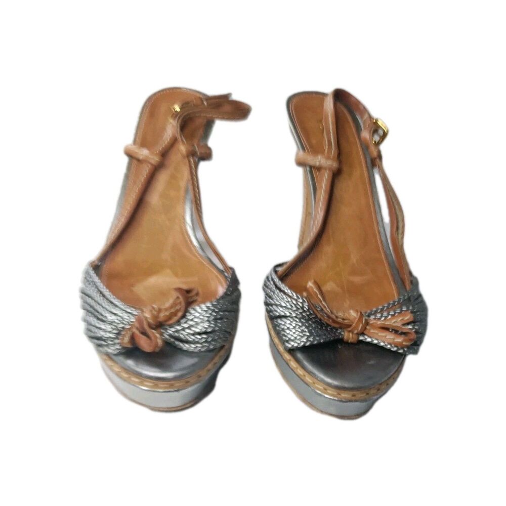 Vintage Prada Shoes Size 39 Heels Platform Sandals Silver